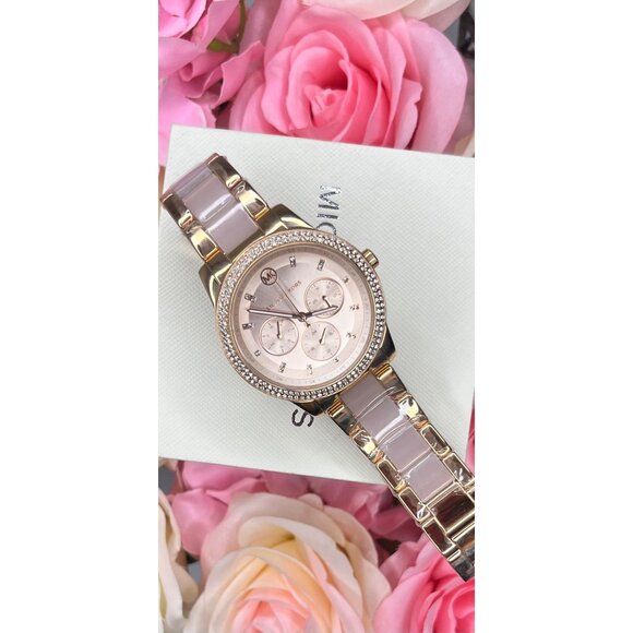 Michael Kors Womens Rose Gold-Tone Diamond WATCH Designer Sleek ICONIC Mk6928 - Picture 2 of 13